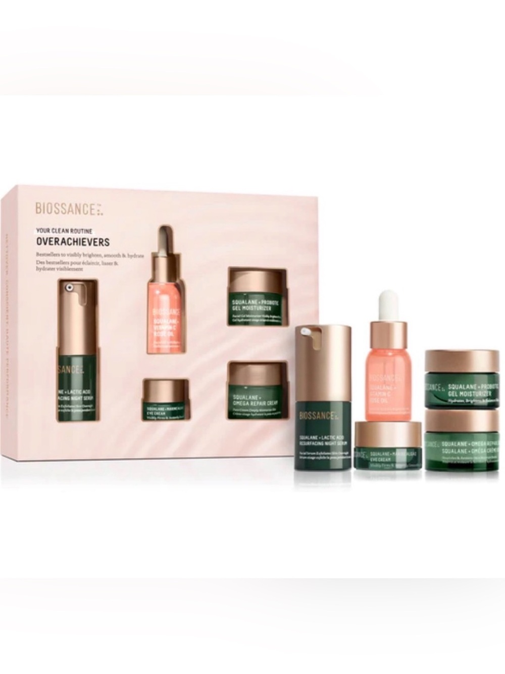 New The Biossance Your Clean Routine travel sizes Overachievers skincare set